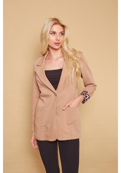 Yakalı Cepli Uzun Kol Katlamalı Blazer Kumaş Ceket-bej Bej