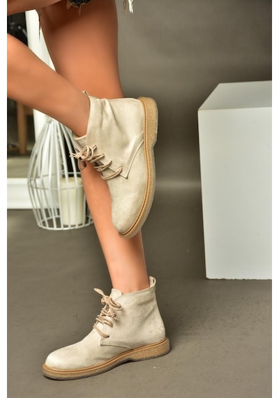 Fox Shoes R374923202 Bej Süet Alçak Taban Klasik Kadın Bot Bej