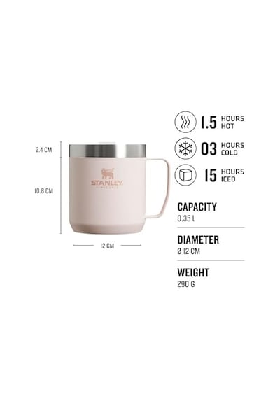 Classic Legendary Camp Mug Paslanmaz Çelik Termos Bardak, 0.35 Litre, Pembe Kuvars Rose Quartz Açık Beyaz