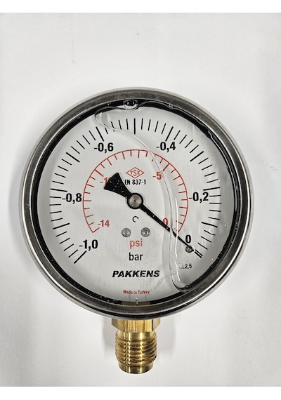 Pakkens Çap 100 Alttan -1/0 Bar Gliserinli Vakummetre