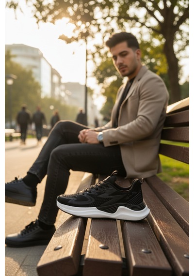 Enoch Özel Baskı Detaylı Ve Darbe Emici Tabanlı Yürüyüş İçin Erkek Spor Ayakkabı Siyah - Beyaz Enoch Özel Baskı Detaylı Ve Darbe Emici Tabanlı Yürüyüş İçin Erkek Spor Ayakkabı Siyah - Beyaz