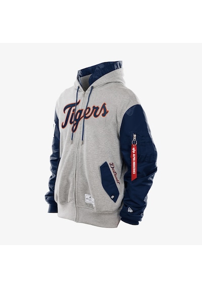 Alpha Industries X New Era Detroit Tigers Ma-1 Fermuarlı Erkek Gri Sweatshirt 60684029 2800153