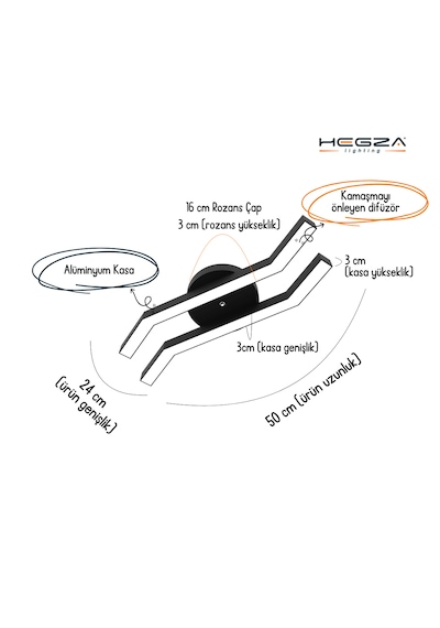 Pesca Siyah Kasa, Beyaz Işık Modern Plafonyer Led Avize Siyah