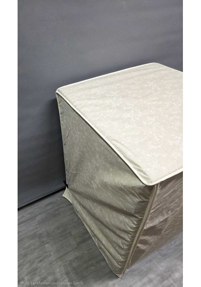 Krem Beyaz Çiçek Desenli Polyester Kumaş Çamaşır Makinesi Örtüsü Leke Tutmaz, Su Geçirmez Bej