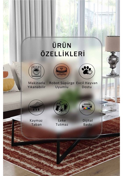 Yıkanabilir Kaymaz Taban Dijital Baskılı Halı Ve Yolluk Leke Tutmaz Salon & Mutfak Halısı - 1486 Bordo