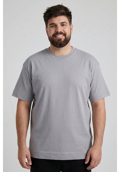 Tommylife Gri Basic Kısa Kol O Yaka Büyük Beden Erkek T-shirt - 88072 Gri