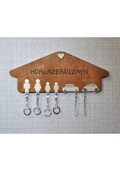 Hdrlazerdizayn Ahşap Aile Figürlü Anahtar Askılığı Ve Anahtarlık