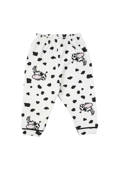 Bebegen Unisex Ekru Siyah İnek Desenli Kruvaze Yaka Pijama Takımı Çok Renkli