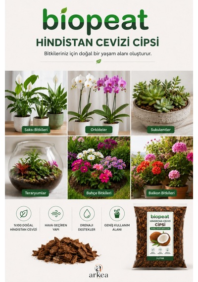 Hindistan Cevizi Cipsi Coco Husk 3 Litre Orkide Ve Saksı Bitkileri İçin 1000