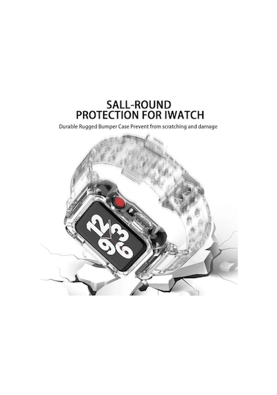 Wozlo Apple Uyumlu  Watch 1, 2, 3, 4, 5, 6, 7, 8, Se Kasa Koruma 42/44/45mm Spor Kordon Kayış - Şeffaf