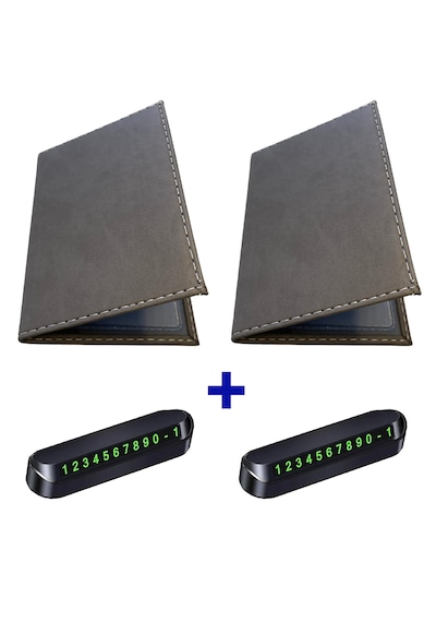 Microcase Suni Deri Oto Ruhsat Kabı Kılıfı Ruhsatlık + Ön Arka Panel Numaratör 2 Adet- Al5038 Siyah