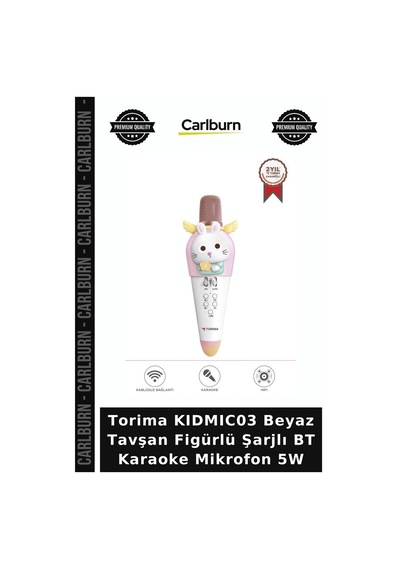 Premium Torima Kıdmıc03 Beyaz Tavşan Figürlü Şarjlı Bt Karaoke Mikrofon 5w Ses Ürünü Bağlantılı Alet