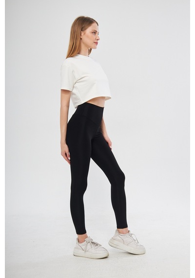 Thiff Gymwear Caramel Yüksek Bel Toparlayıcı Dalgıç Kumaş Spor Günlük Tayt SiYAH