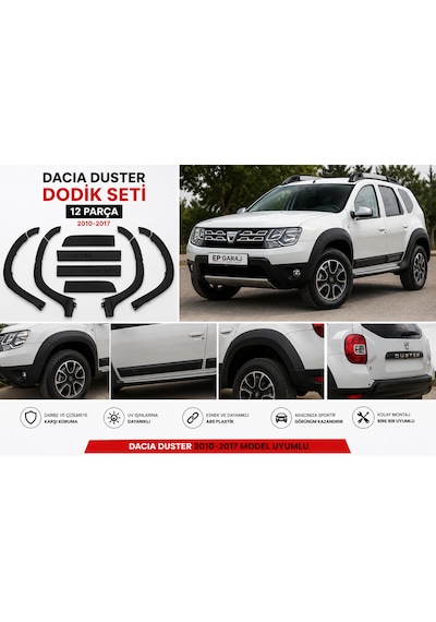 Dacıa Duster 2010-2017 Model Uyumlu Dodik Seti 12 Parça Siyah Mat Çamurluk Ve Kapı Kaplama Seti