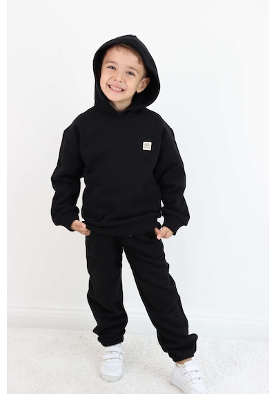 Miababy Unisex Kapşonlu Eşofman Takımı Siyah