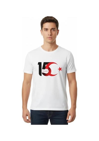 Novalisse 15 Temmuz Demokrasi Ve Milli Birlik Günü Ay Yıldız Baskılı T-shirt - Beyaz Çoklu Renk