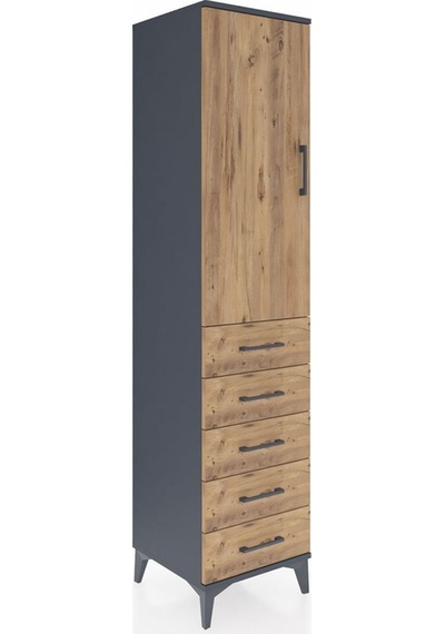 Hyperion Dolap Tek Raflı 5 Çekmeceli Tek Askılı 44x44x195 Antrasit-çam Antrasit