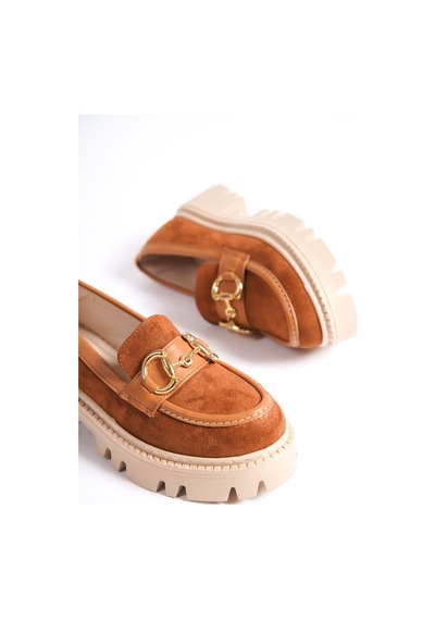 Mubiano Mb1170-tb Kalın Taban Lüx Süet Tokalı Taba Kadın Kolej Loafer Taba