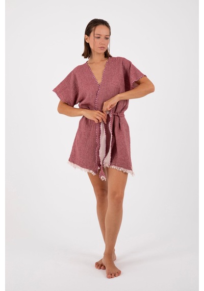 Dokubba - Kimono - Peştemal Kimono - Müslin Kimono - Selimiye Bordo Bordo