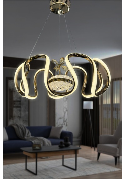 Eliza Modern Tek Toplu Yüksek Işık Gücü İthal 3 Renk Led Avize Gold 3 Renk