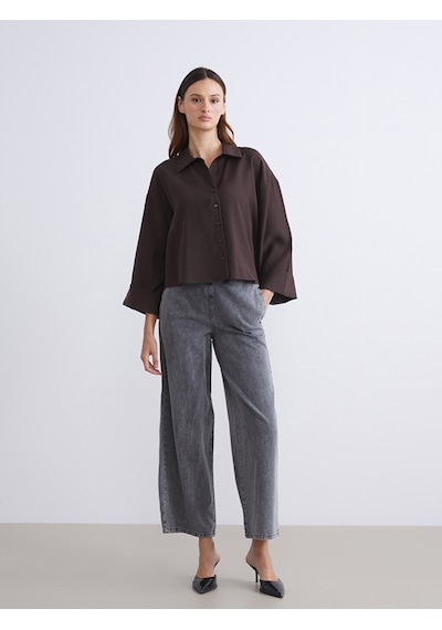 Lcw Vision Kahverengi Oversize Modal Karışımlı Kadın Gömlek