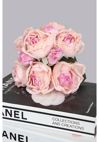 Yapay Çiçek Deposu Yapay Lux 10lu Kuru Model Tomurcuklu Gül Buketi 30 Cm Pembe