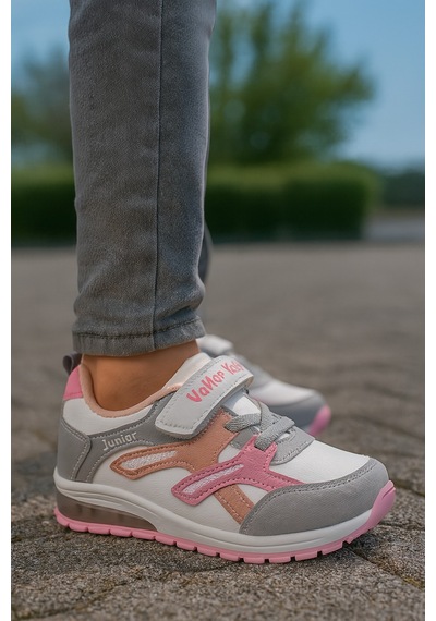 Unisex Çocuk Cırtlı Bağcıklı Sneaker Günlük Spor Ayakkabı Pembe
