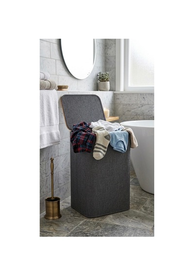 Bambu Kumaş 50 Litre Çamaşır Sepeti Gri