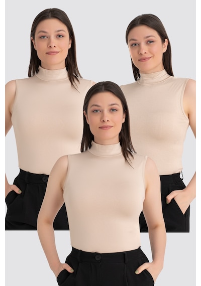 Arma Yıldız Kadın Ten Balıkçı Yaka Kolsuz Body 3'lü Paket Ten
