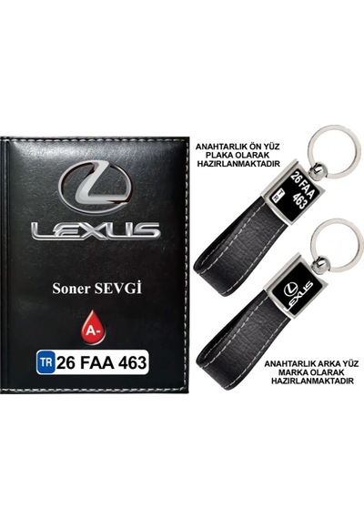 Plakanıza Özel Lexus Logolu Siyah Ruhsat Kabı Ve Anahtarlık