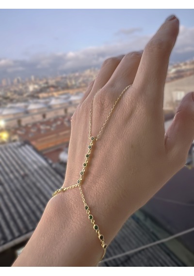 Zirkon Taşlı Zümrüt Yeşili Gümüş Şahmeran Bileklik - Rodyum Gold