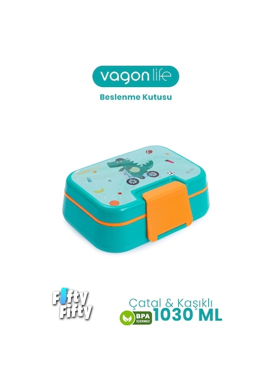 Vagonlife 1030 Ml Tek Kat 4 Bölme Çocuk Beslenme Kutusu Çatal / Kaşık -ffb1262 Yeşil