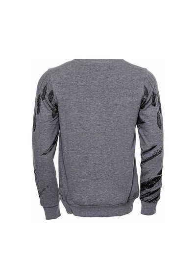 Gri Taşlı Baskılı Desenli Sweatshirt - Wessi Siyah