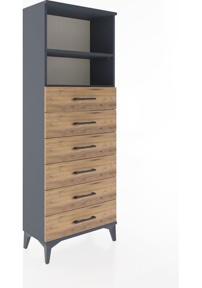 Arges Dolap 2 Raflı 6 Çekmeceli 60x30x163 Antrasit-çam Antrasit