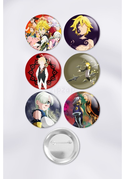 The Seven Deadly Sins Nanatsu No Taizai Çanta Süsü Rozet İğneli Buton Rozet Seti 6 Adet Çok Renkli