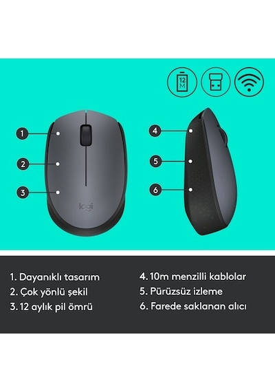 Logıtech M170 Usb Siyah Kablosuz Mouse 910-004642