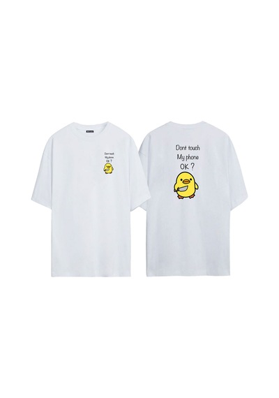 Thewert Unisex Dont Touch My Phone Ok Ön Arka Baskılı Beyaz Oversize T-shirt