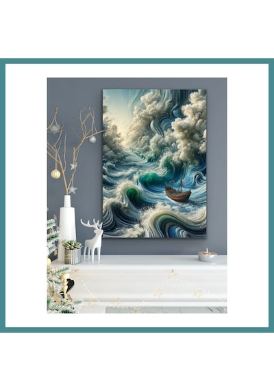 Trendexa Okyanustaki Yalnız Gemi Kanvas Tablo 70x100cm Mac Çok Renkli