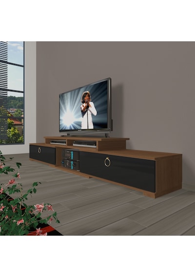 Decoraktiv Flex 130 Mdf Gold Tv Ünitesi Tv Sehpası Ceviz - Siyah