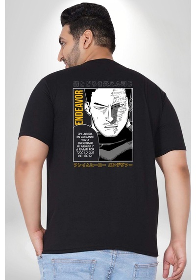 Angemiel Enji Todoroki Manga Büyük Beden Siyah Tişört Kadın Erkek Ünisex Sırt Baskılı Siyah