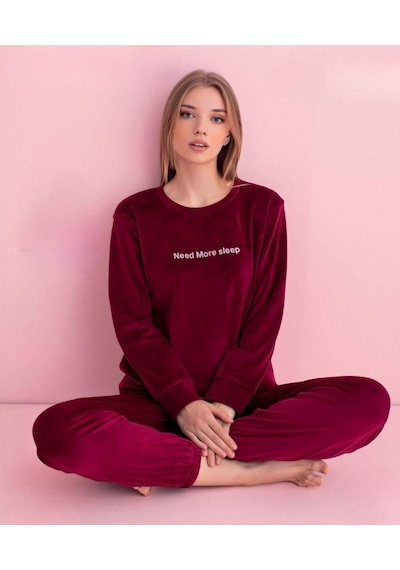 Pijamerry Kadın Kışlık Bisiklet Yaka Kadife Pijama Takımı 3044b - 1 Adet Bordo Pijamerry Kadın Kışlık Bisiklet Yaka Kadife Pijama Takımı 3044b - 1 Adet Bordo