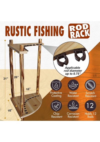 Rush Creek Creations Rustik Kütük 12 Olta Depolama Köşe Rafı - El İşi Masif Çam - Alet Montajı Yok, Ahşap 37- Diğer