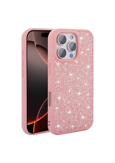 Zore İphone 16 Pro Kılıf Parlak Taşlı Tasarım Nvth Pırlanta Kapak - Pembe