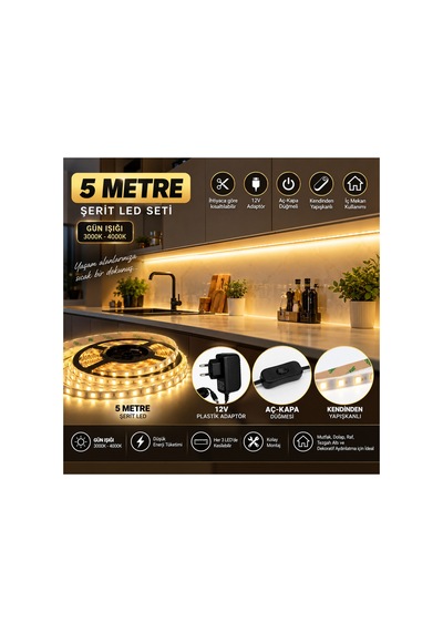 Mutfak Dolap Ayna Aydınlatma 5 Metre Gün Işığı Aç Kapat Düğmeli Şerit Led Seti 12v Adaptörlü Aç Kapa Düğmeli Kendinden Yapışkanlı Sarı - 930722581 Sarı Mutfak Dolap Ayna Aydınlatma 5 Metre Gün Işığı Aç Kapat Düğmeli Şerit Led Seti 12v Adaptörlü Aç Kapa Düğmeli Kendinden Yapışkanlı Sarı - 930722581 Sarı