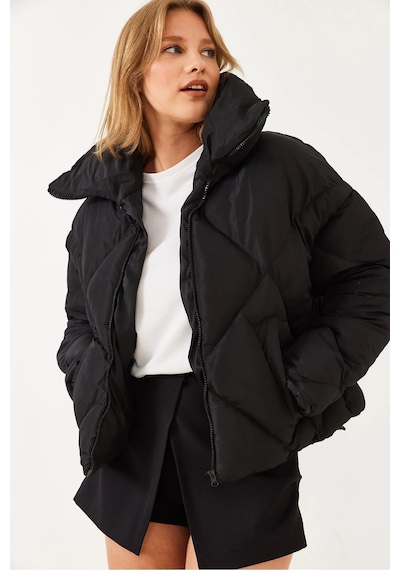 Meecy Kadın Siyah Oversize Şişme Mont Siyah Siyah