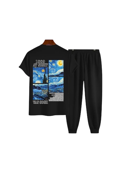 Uyguntarz Unisex Vangogh Baskılı Eşofman Takımı Siyah