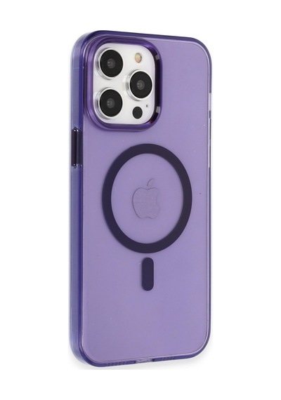 Apple Uyumlu iPhone 14 Pro Uyumlu Kılıf Tron Şeffaf Magsafe Kapak - Derin Mor