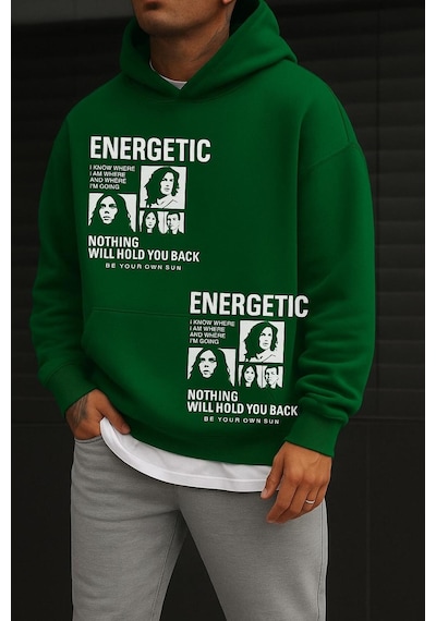 Benroma 3 İplik Penye Energetıc Baskılı Sweatshırt Yeşil