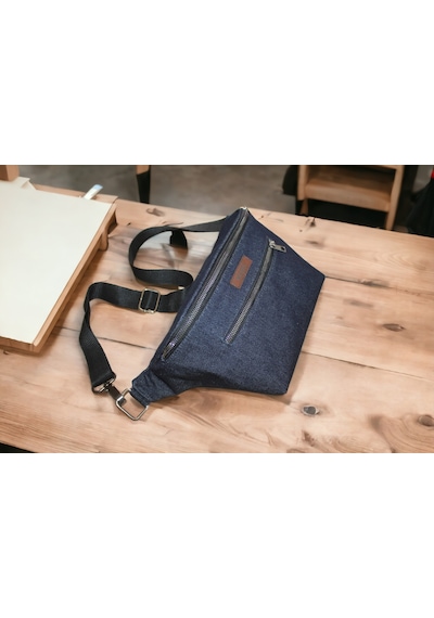 Mebes Kot Denim Bel Çantası Kadın Erkek Kullanımına Uygun Lacivert Renk Lacivert