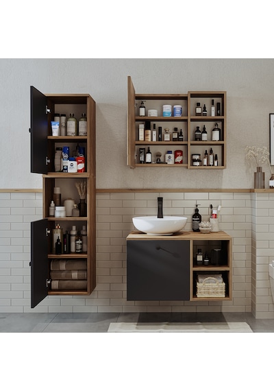 Lavabolu Mdf 75 Cm Lotus Çekmeceli Banyo Dolabı + Aynalı Dolap Atlantik Çam - Antrasit Lavabolu Mdf 75 Cm Lotus Çekmeceli Banyo Dolabı + Aynalı Dolap Atlantik Çam - Antrasit